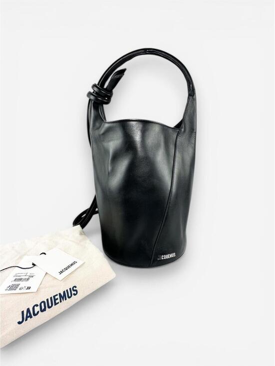 JACQUEMUS Handbags - Jacquemus Le Tourni Black Calf Leather Bucket Tote Knotted Handle | NWT